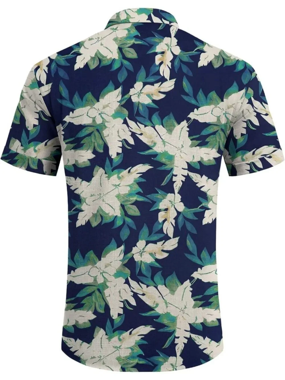 Men's  Blue-white Floral Classic Beach Linen Short Sleeve Casual Imported Shirt